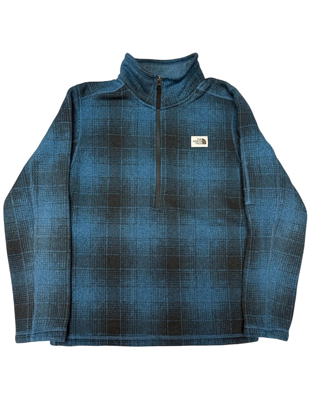 The North Face Fleece Sweatshirt Mens Medium Blue Plaid 1/4 Zip Pullover Thermal